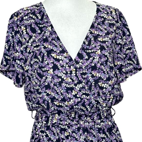 Floral Print High-Low Wrap Dress With Elastic Waist Short Sleeves Tie By Rokoko - Picture 6 of 11